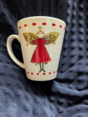 Angel Illustration Ceramic Mug - Red and Gold Accent